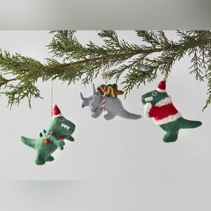 Pottery Barn Kids felt dinosaur ornaments.